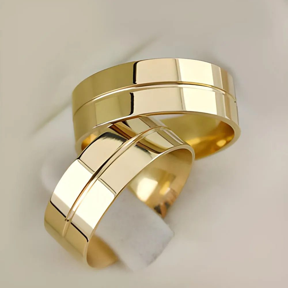 Aliança Reta com Friso — Reta polida, 7 mm em ouro 18k